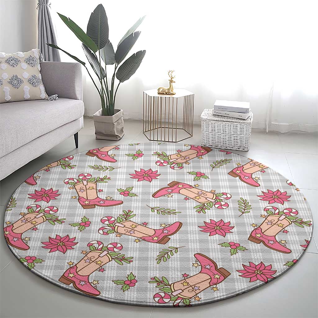 Gray Paniolo Palaka Hawaiian Cowgirl Christmas Round Carpet - Polynesian Pride