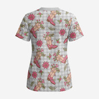 Gray Paniolo Palaka Hawaiian Cowgirl Christmas Scrub Top - Polynesian Pride