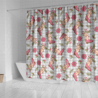 Gray Paniolo Palaka Hawaiian Cowgirl Christmas Shower Curtain - Polynesian Pride