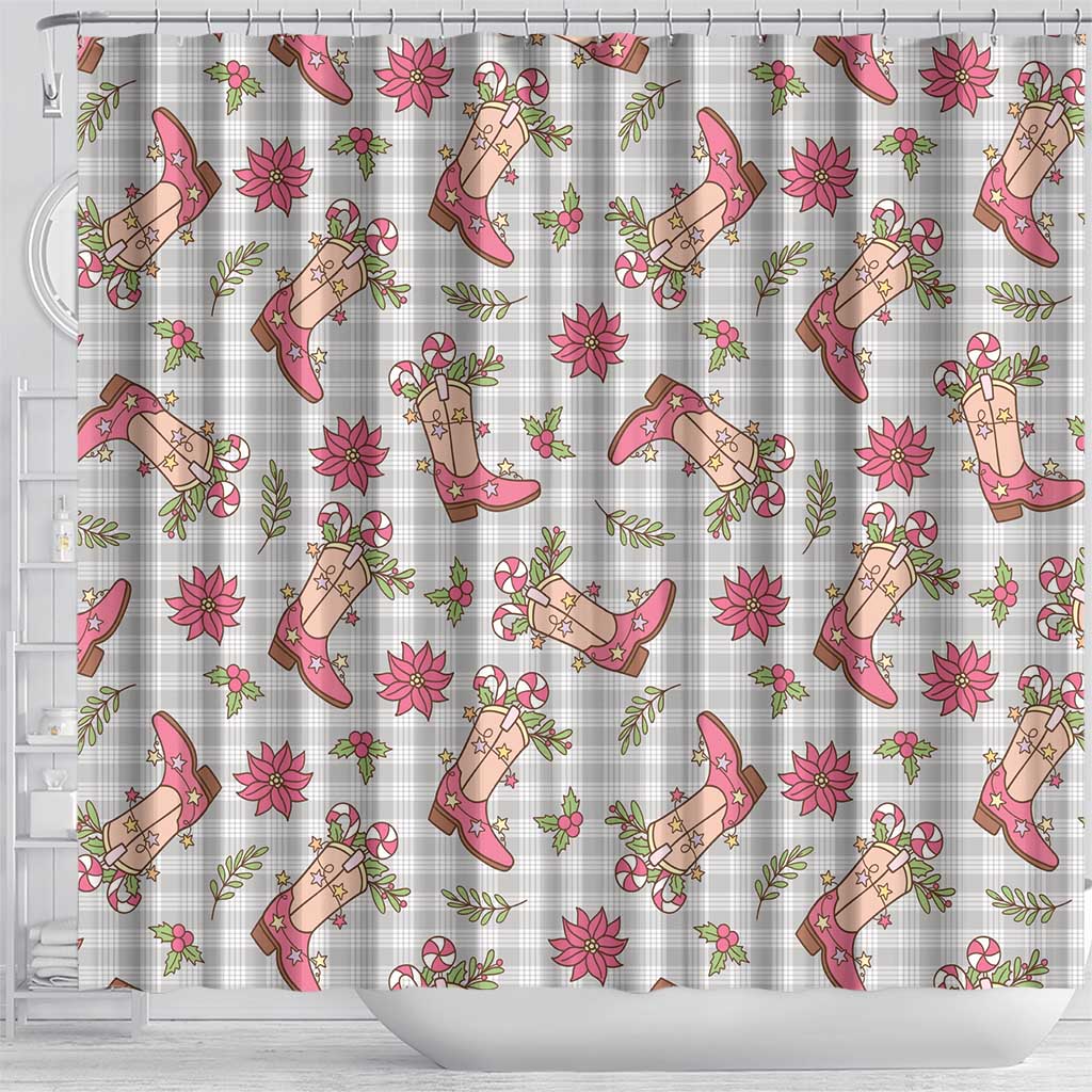 Gray Paniolo Palaka Hawaiian Cowgirl Christmas Shower Curtain - Polynesian Pride