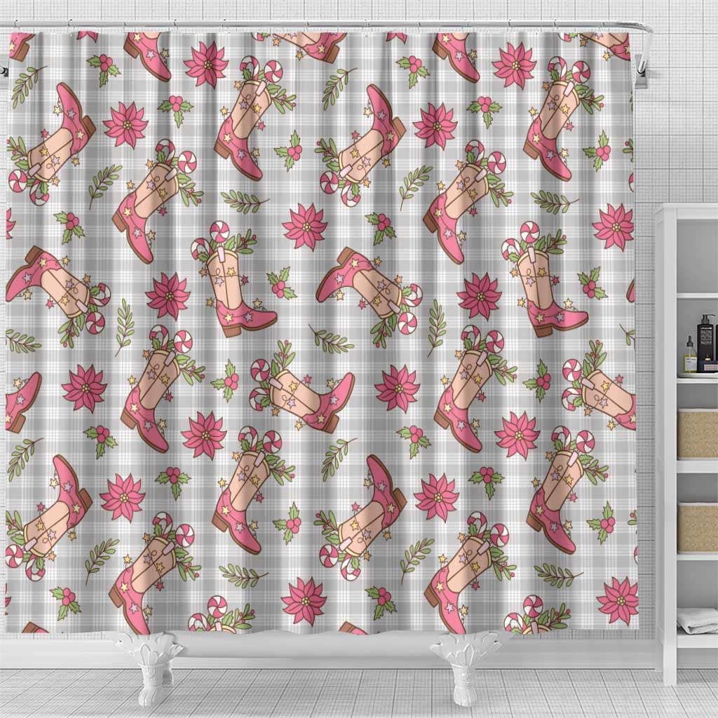 Gray Paniolo Palaka Hawaiian Cowgirl Christmas Shower Curtain - Polynesian Pride