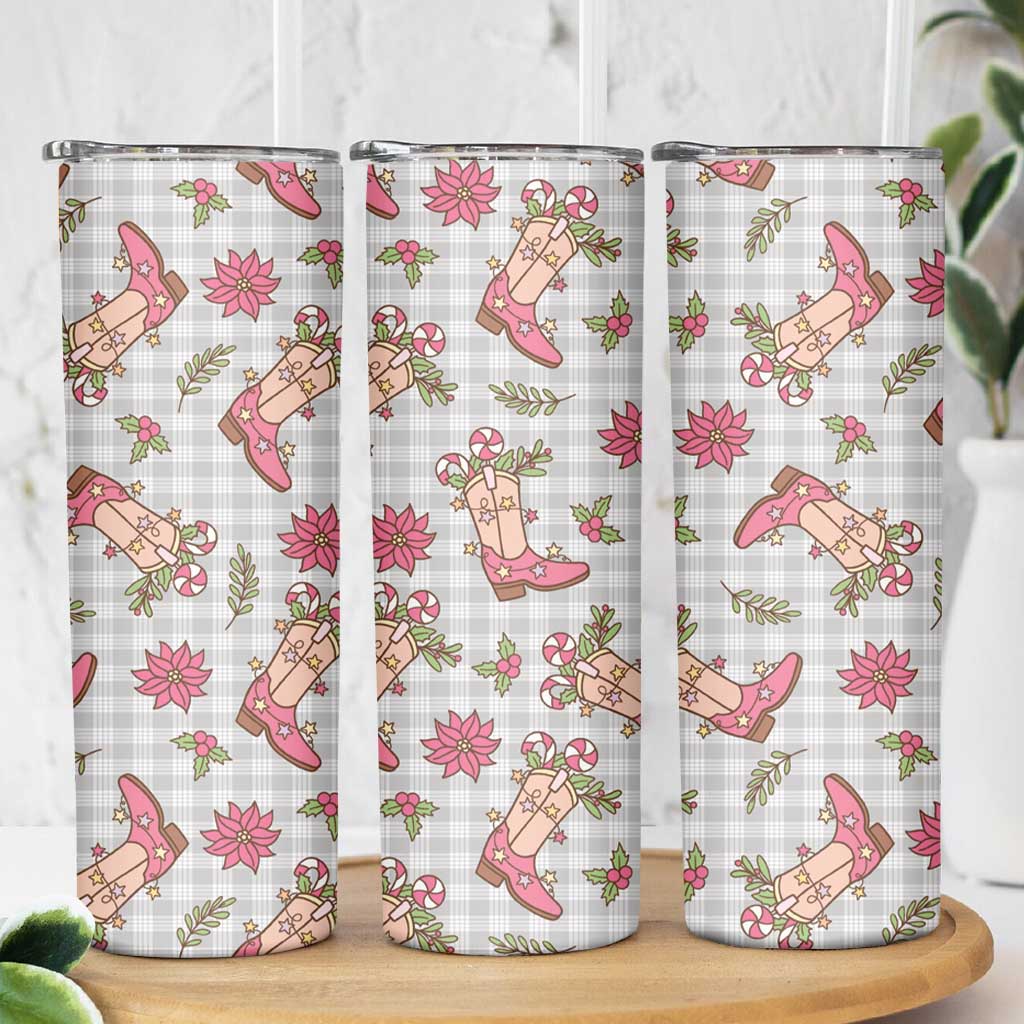 Gray Paniolo Palaka Hawaiian Cowgirl Christmas Skinny Tumbler - Polynesian Pride