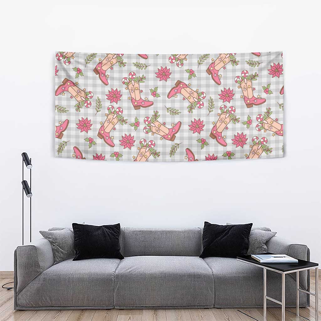 Gray Paniolo Palaka Hawaiian Cowgirl Christmas Tapestry - Polynesian Pride