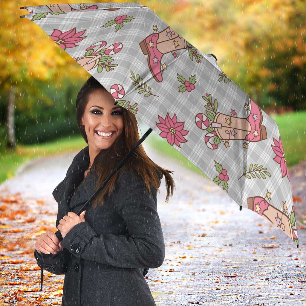 Gray Paniolo Palaka Hawaiian Cowgirl Christmas Umbrella - Polynesian Pride