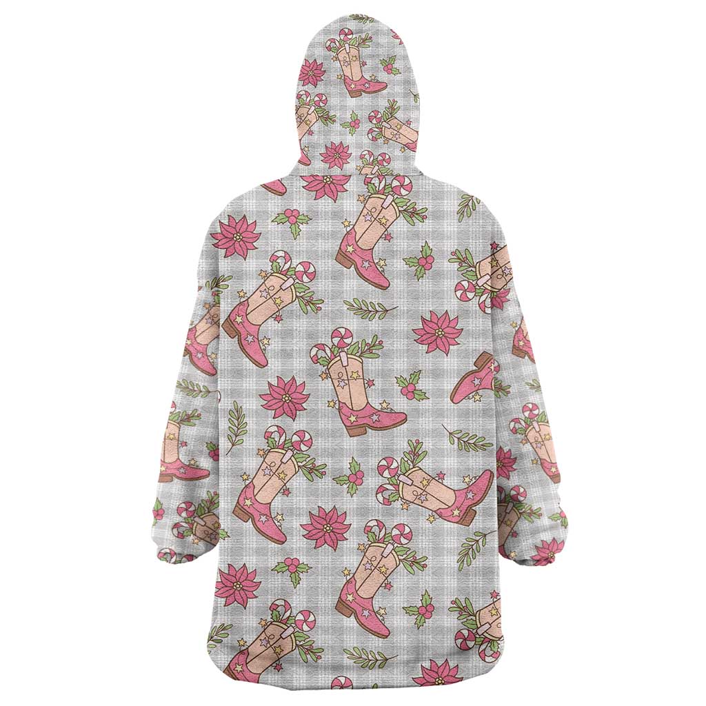 Gray Paniolo Palaka Hawaiian Cowgirl Christmas Wearable Blanket Hoodie - Polynesian Pride