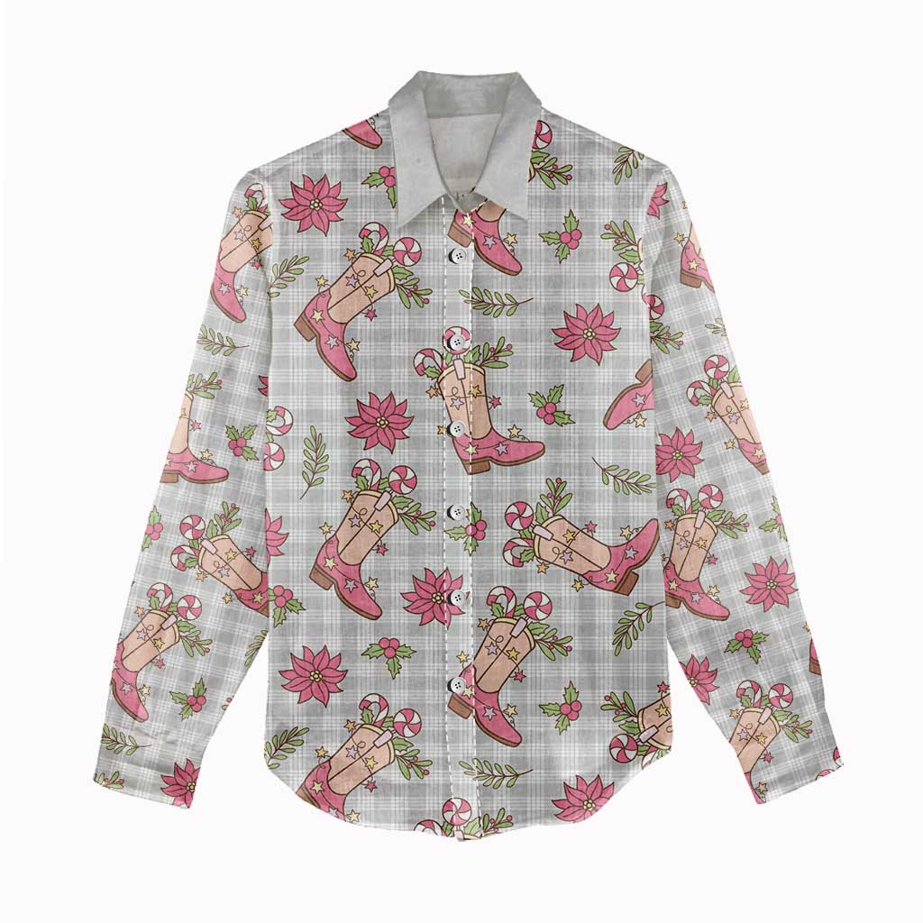 Gray Paniolo Palaka Hawaiian Cowgirl Christmas Women Casual Shirt - Polynesian Pride