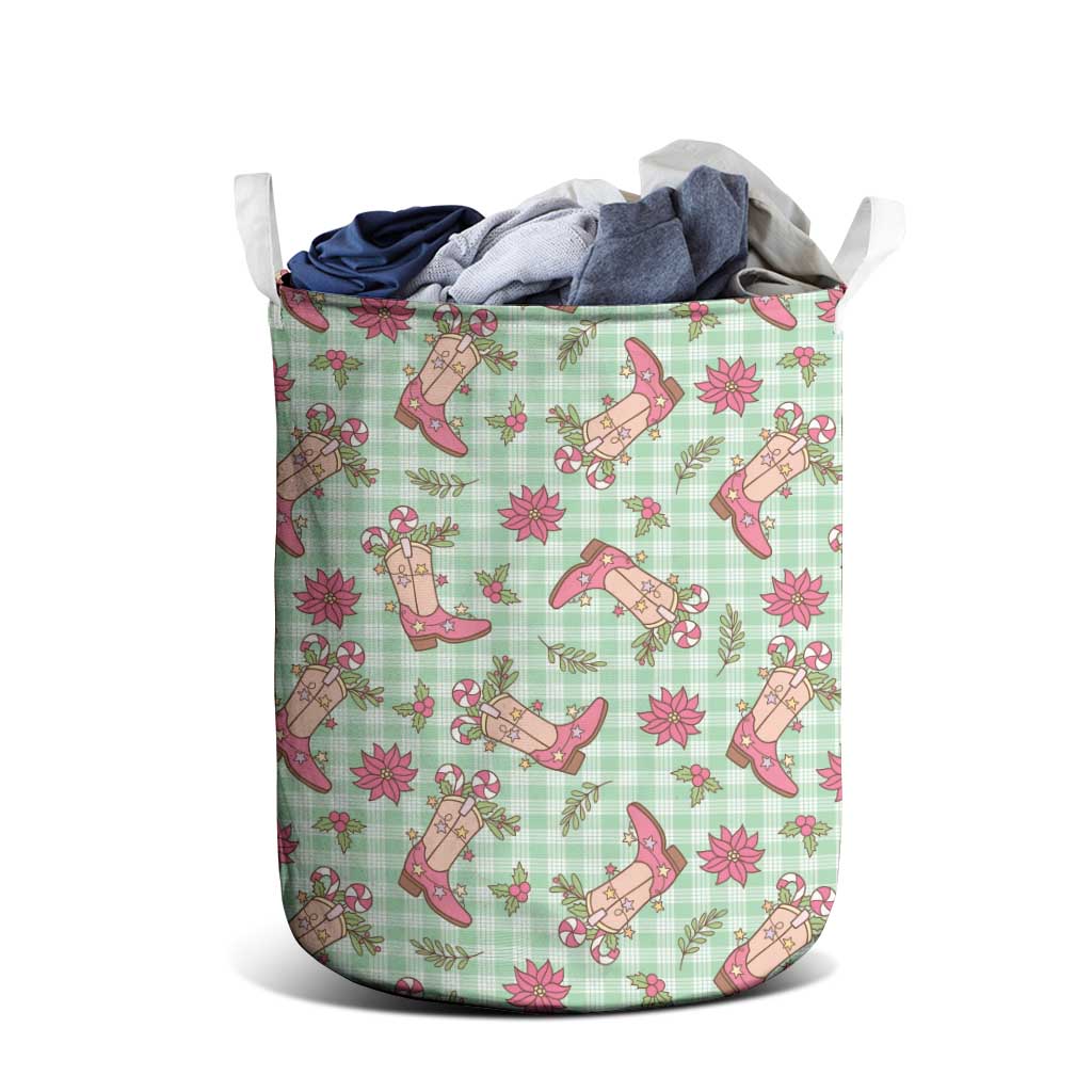 Green Paniolo Palaka Hawaiian Cowgirl Christmas Laundry Basket - Polynesian Pride
