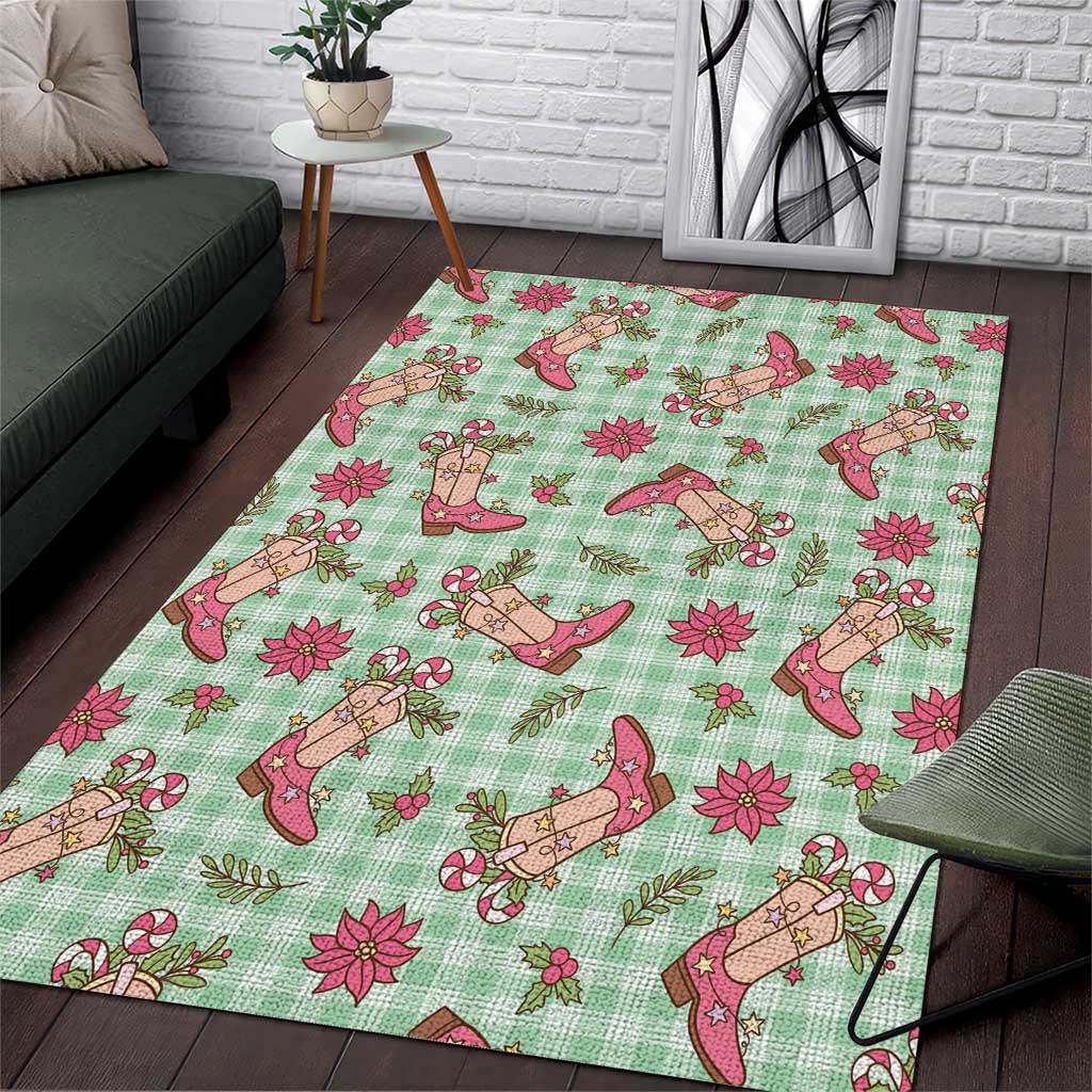 Green Paniolo Palaka Hawaiian Cowgirl Christmas Area Rug - Polynesian Pride