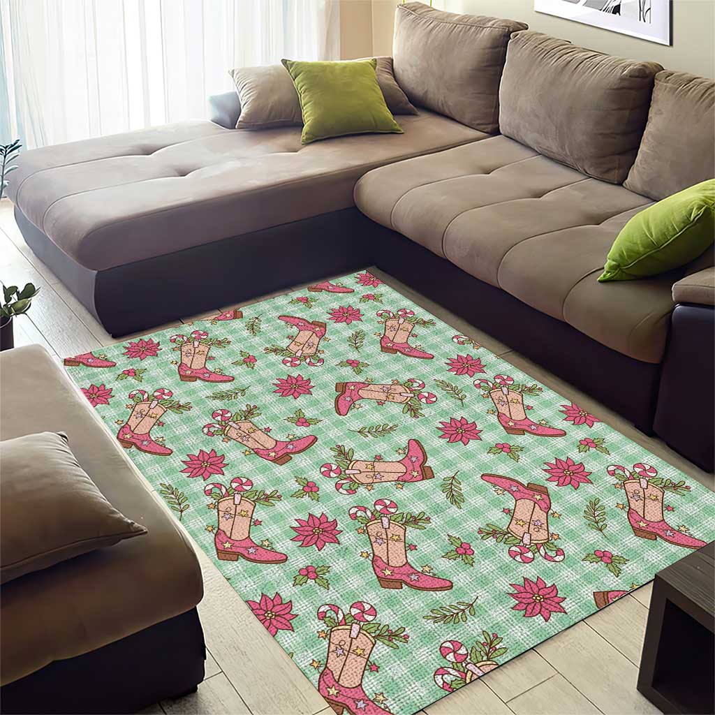 Green Paniolo Palaka Hawaiian Cowgirl Christmas Area Rug - Polynesian Pride