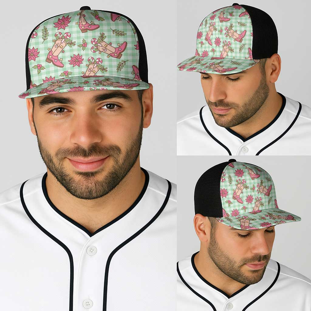Green Paniolo Palaka Hawaiian Cowgirl Christmas Baseball Net Cap - Polynesian Pride