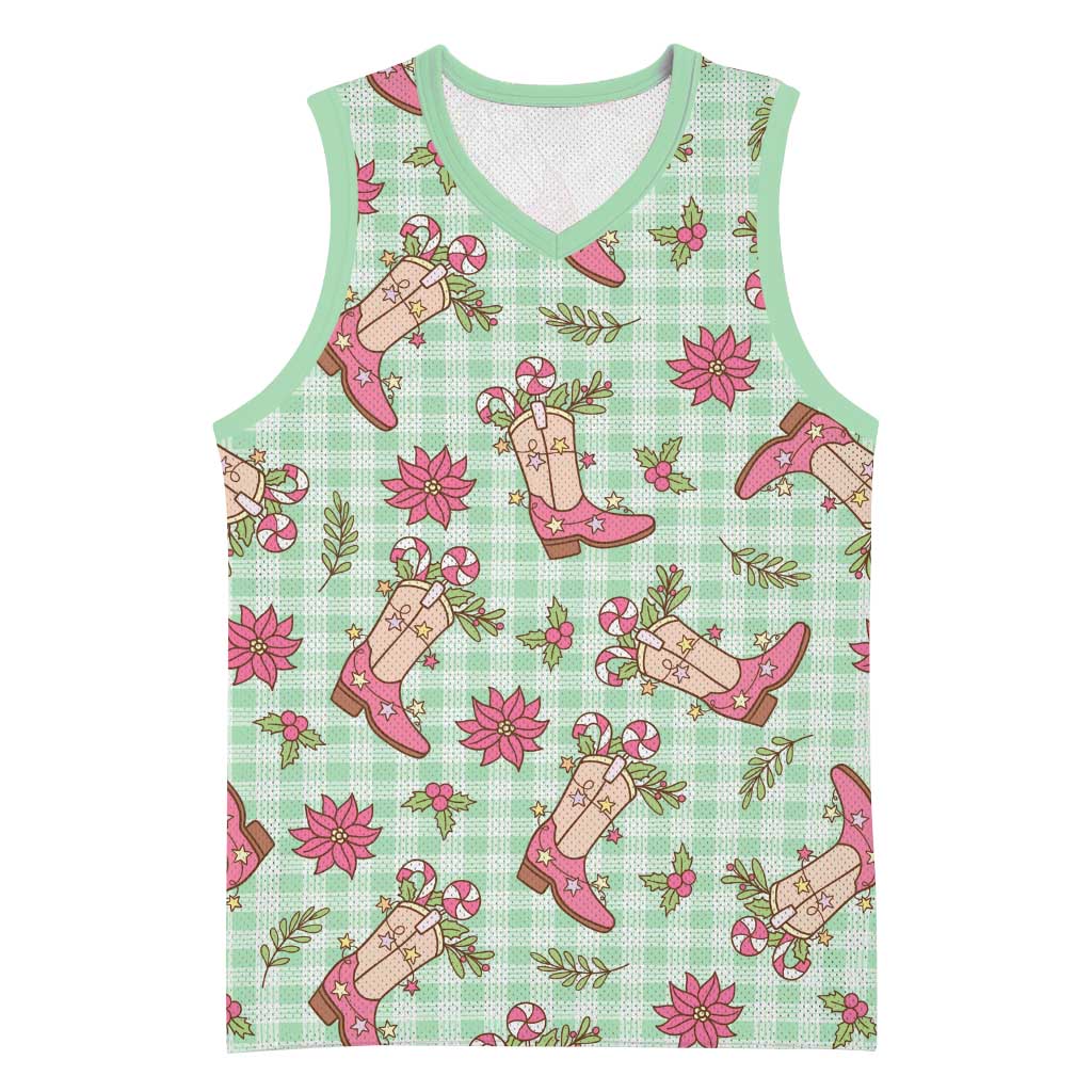 Green Paniolo Palaka Hawaiian Cowgirl Christmas Basketball Jersey - Polynesian Pride