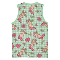 Green Paniolo Palaka Hawaiian Cowgirl Christmas Basketball Jersey - Polynesian Pride