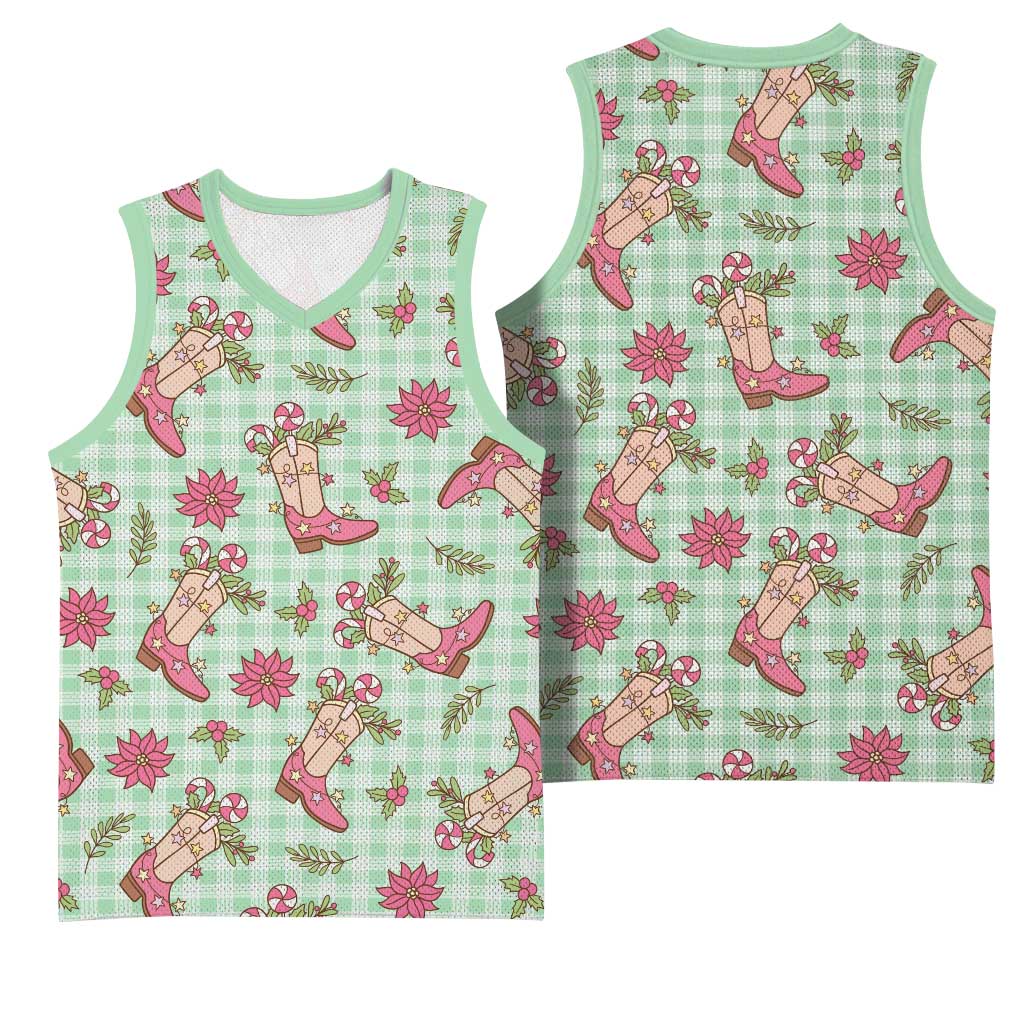 Green Paniolo Palaka Hawaiian Cowgirl Christmas Basketball Jersey - Polynesian Pride