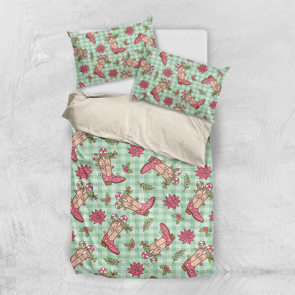 Green Paniolo Palaka Hawaiian Cowgirl Christmas Bedding Set - Polynesian Pride