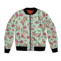 Green Paniolo Palaka Hawaiian Cowgirl Christmas Bomber Jacket - Polynesian Pride
