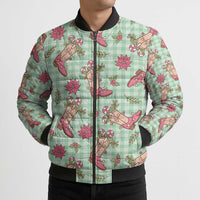 Green Paniolo Palaka Hawaiian Cowgirl Christmas Bomber Puffer Jacket - Polynesian Pride