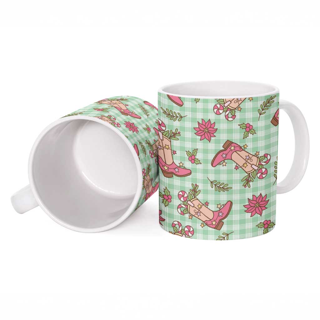 Green Paniolo Palaka Hawaiian Cowgirl Christmas Ceramic Mug - Polynesian Pride