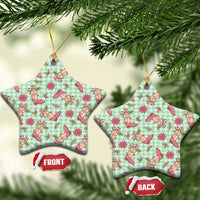 Green Paniolo Palaka Hawaiian Cowgirl Christmas Ceramic Ornament - Polynesian Pride