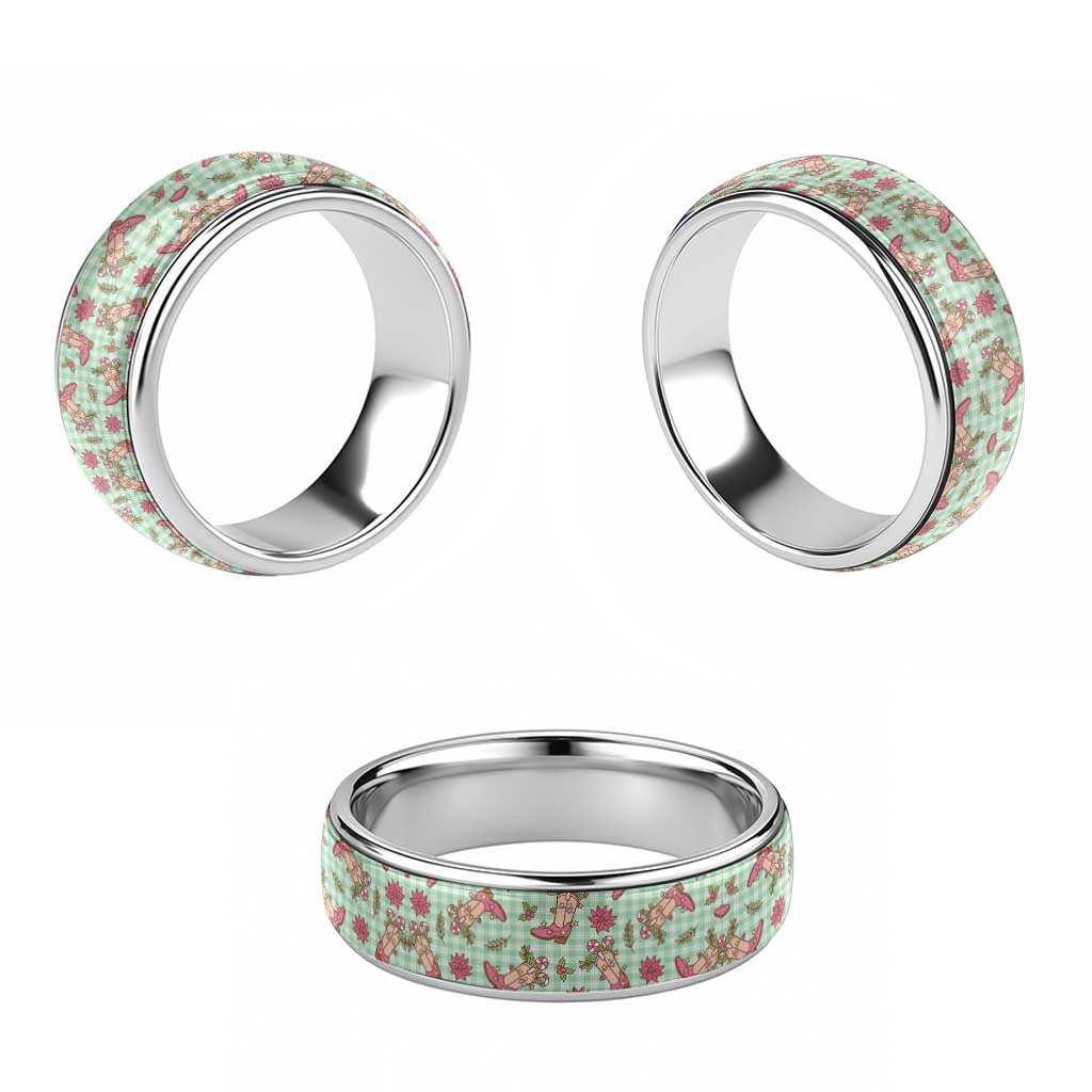 Green Paniolo Palaka Hawaiian Cowgirl Christmas Classic Ring - Polynesian Pride