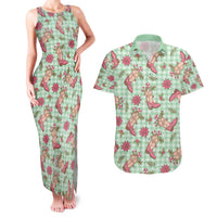 Green Paniolo Palaka Hawaiian Cowgirl Christmas Couples Matching Tank Maxi Dress and Hawaiian Shirt - Polynesian Pride