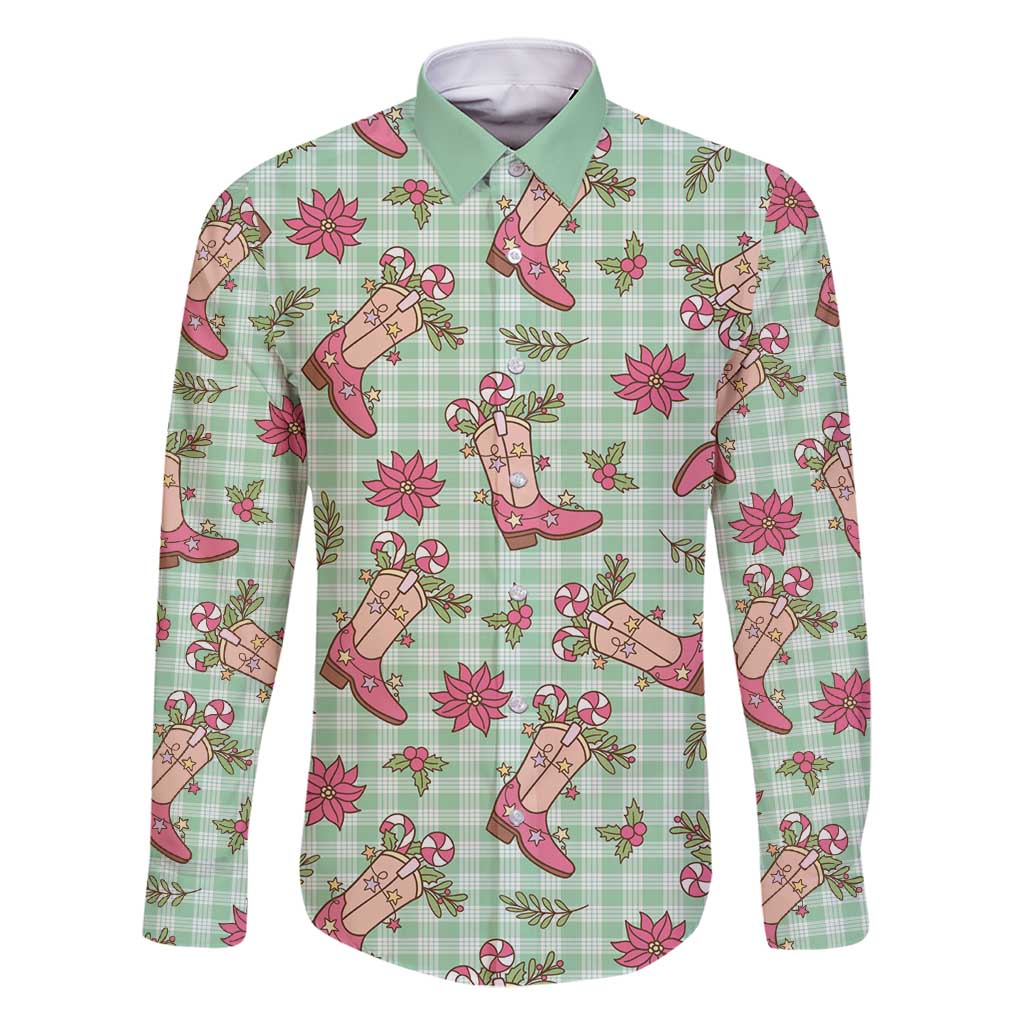 Green Paniolo Palaka Hawaiian Cowgirl Christmas Family Matching Off Shoulder Short Dress and Hawaiian Shirt - Polynesian Pride