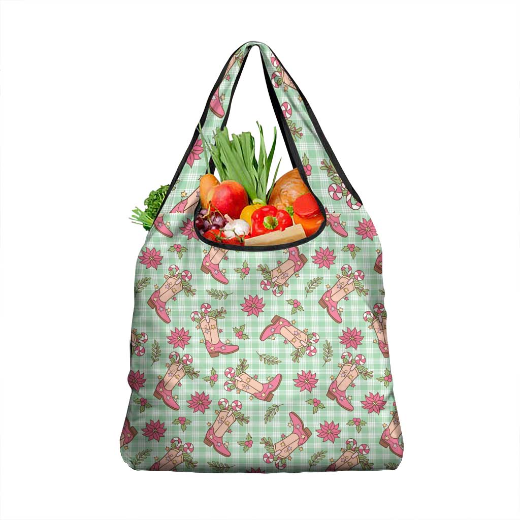 Green Paniolo Palaka Hawaiian Cowgirl Christmas Grocery Bag - Polynesian Pride