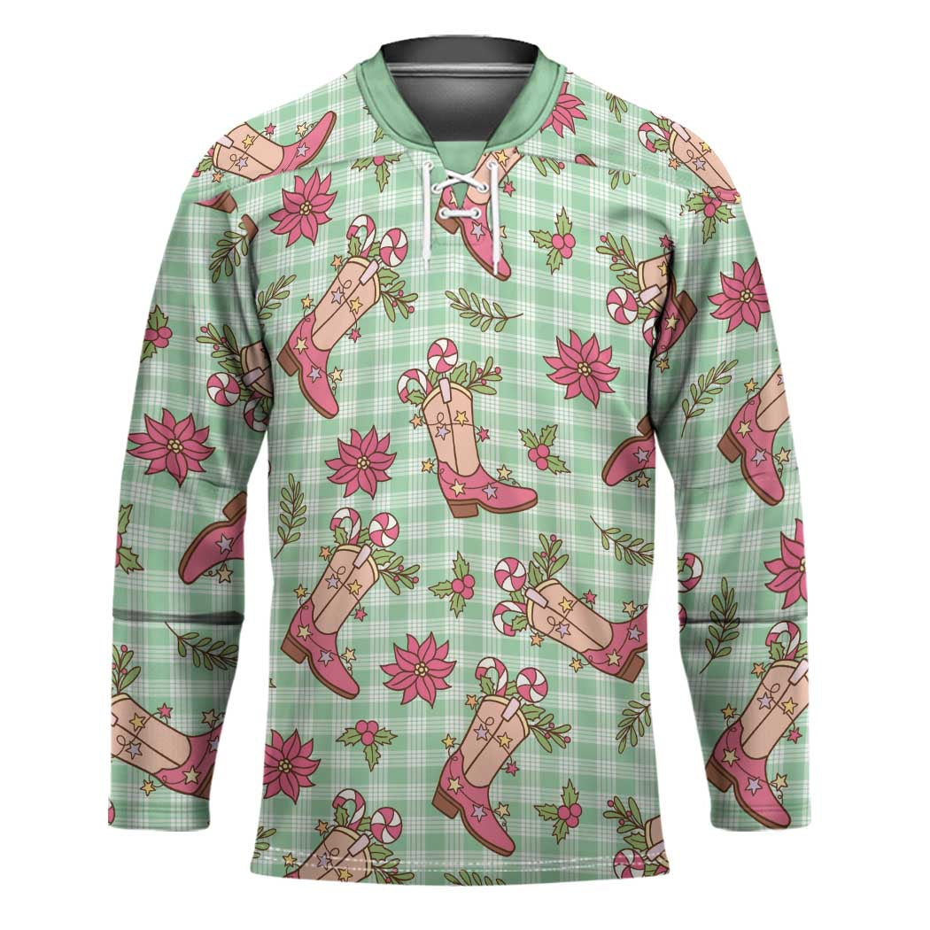 Green Paniolo Palaka Hawaiian Cowgirl Christmas Hockey Jersey - Polynesian Pride