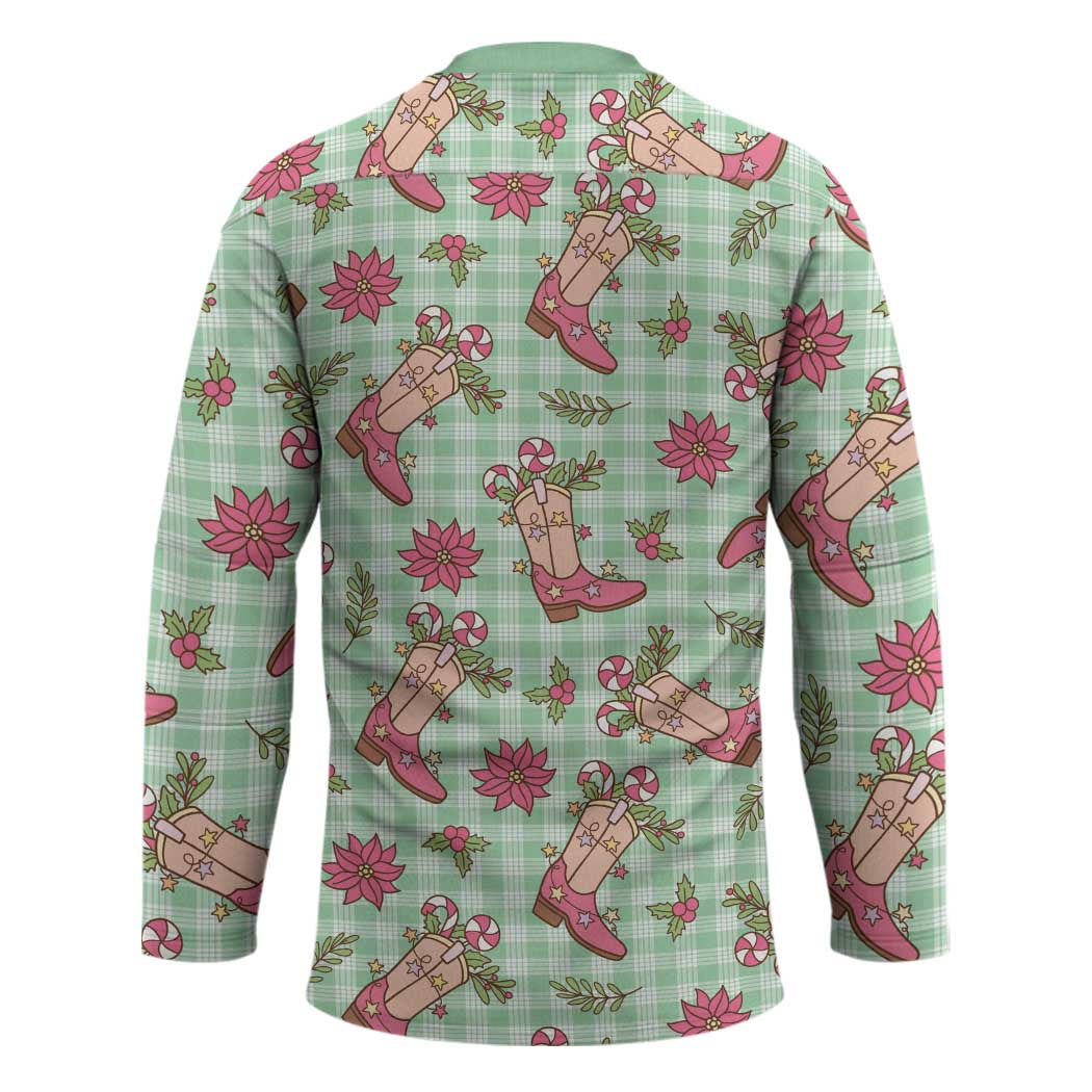 Green Paniolo Palaka Hawaiian Cowgirl Christmas Hockey Jersey - Polynesian Pride