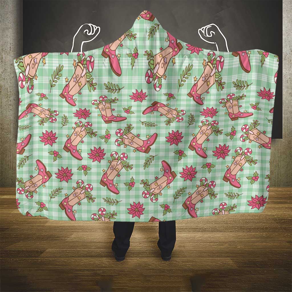 Green Paniolo Palaka Hawaiian Cowgirl Christmas Hooded Blanket - Polynesian Pride