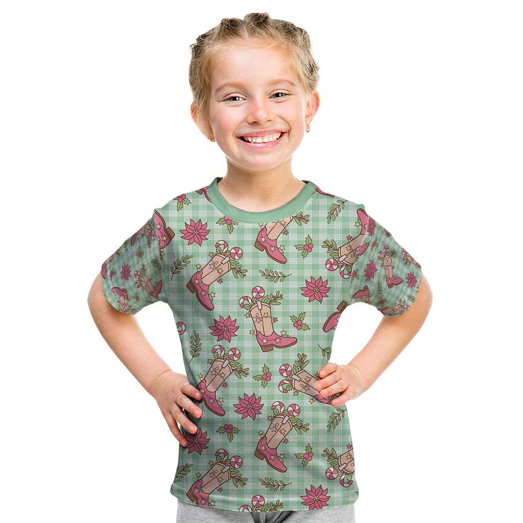 Green Paniolo Palaka Hawaiian Cowgirl Christmas Kid T Shirt - Polynesian Pride