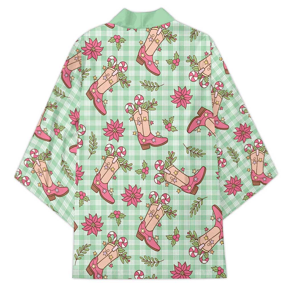 Green Paniolo Palaka Hawaiian Cowgirl Christmas Kimono - Polynesian Pride