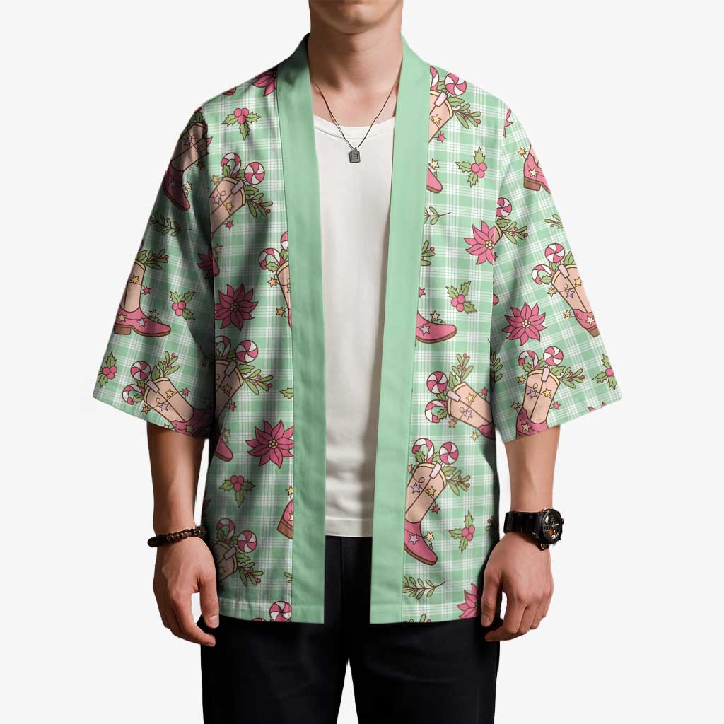 Green Paniolo Palaka Hawaiian Cowgirl Christmas Kimono - Polynesian Pride