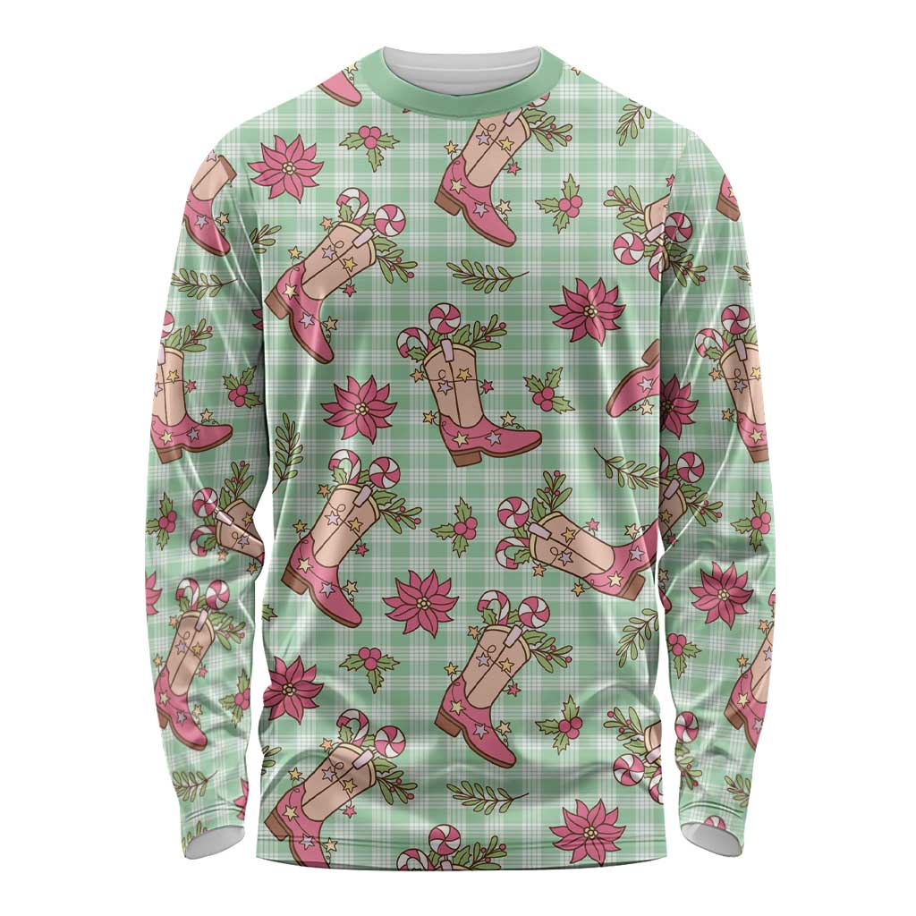 Green Paniolo Palaka Hawaiian Cowgirl Christmas Long Sleeve Shirt - Polynesian Pride