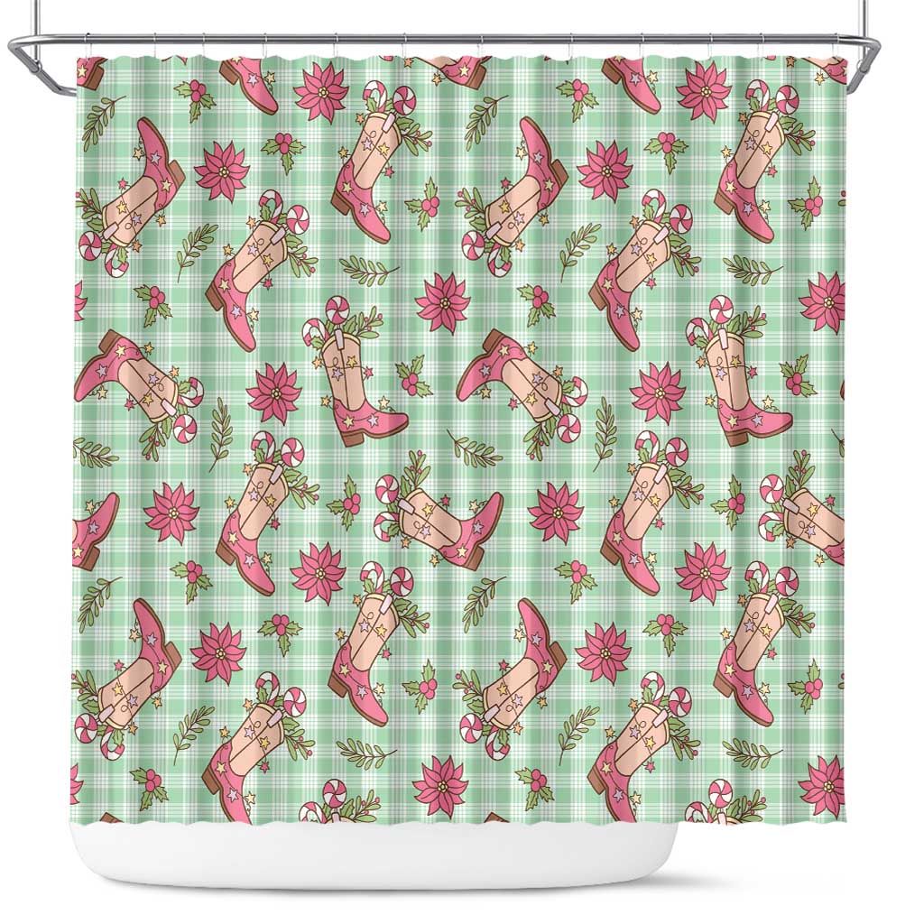 Green Paniolo Palaka Hawaiian Cowgirl Christmas Shower Curtain - Polynesian Pride
