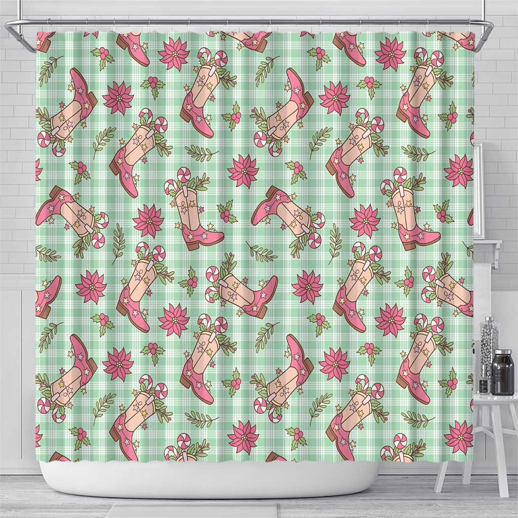 Green Paniolo Palaka Hawaiian Cowgirl Christmas Shower Curtain - Polynesian Pride