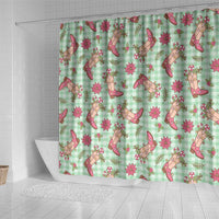 Green Paniolo Palaka Hawaiian Cowgirl Christmas Shower Curtain - Polynesian Pride