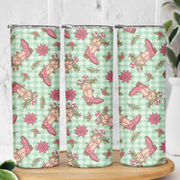 Green Paniolo Palaka Hawaiian Cowgirl Christmas Skinny Tumbler - Polynesian Pride