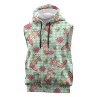 Green Paniolo Palaka Hawaiian Cowgirl Christmas Sleeveless Hoodie - Polynesian Pride