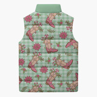 Green Paniolo Palaka Hawaiian Cowgirl Christmas Sleeveless Puffer Jacket - Polynesian Pride