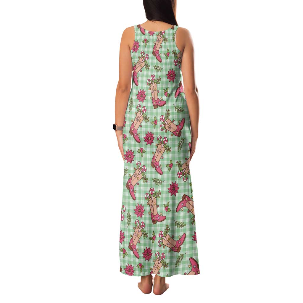 Green Paniolo Palaka Hawaiian Cowgirl Christmas Tank Maxi Dress - Polynesian Pride