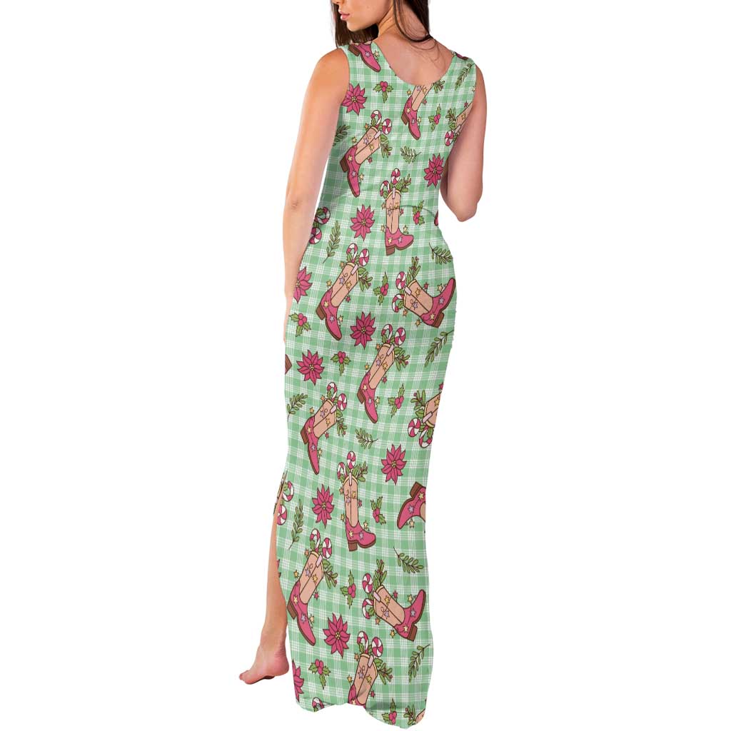 Green Paniolo Palaka Hawaiian Cowgirl Christmas Tank Maxi Dress - Polynesian Pride