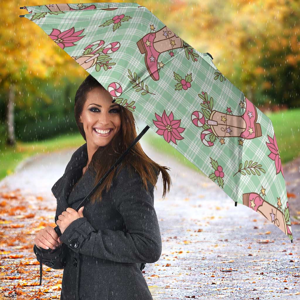 Green Paniolo Palaka Hawaiian Cowgirl Christmas Umbrella - Polynesian Pride