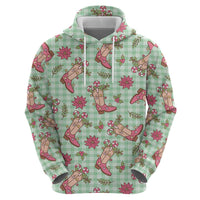Green Paniolo Palaka Hawaiian Cowgirl Christmas Zip Hoodie - Polynesian Pride