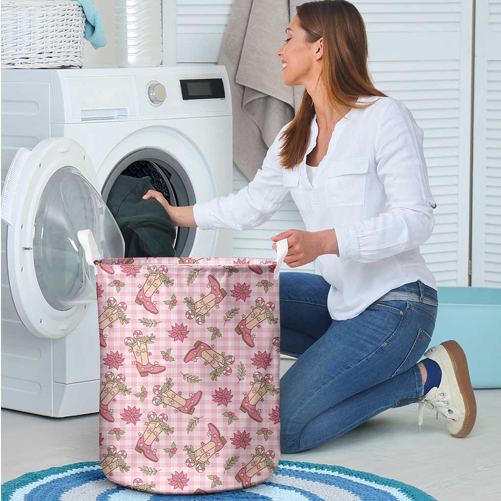 Pink Paniolo Palaka Hawaiian Cowgirl Christmas Laundry Basket - Polynesian Pride
