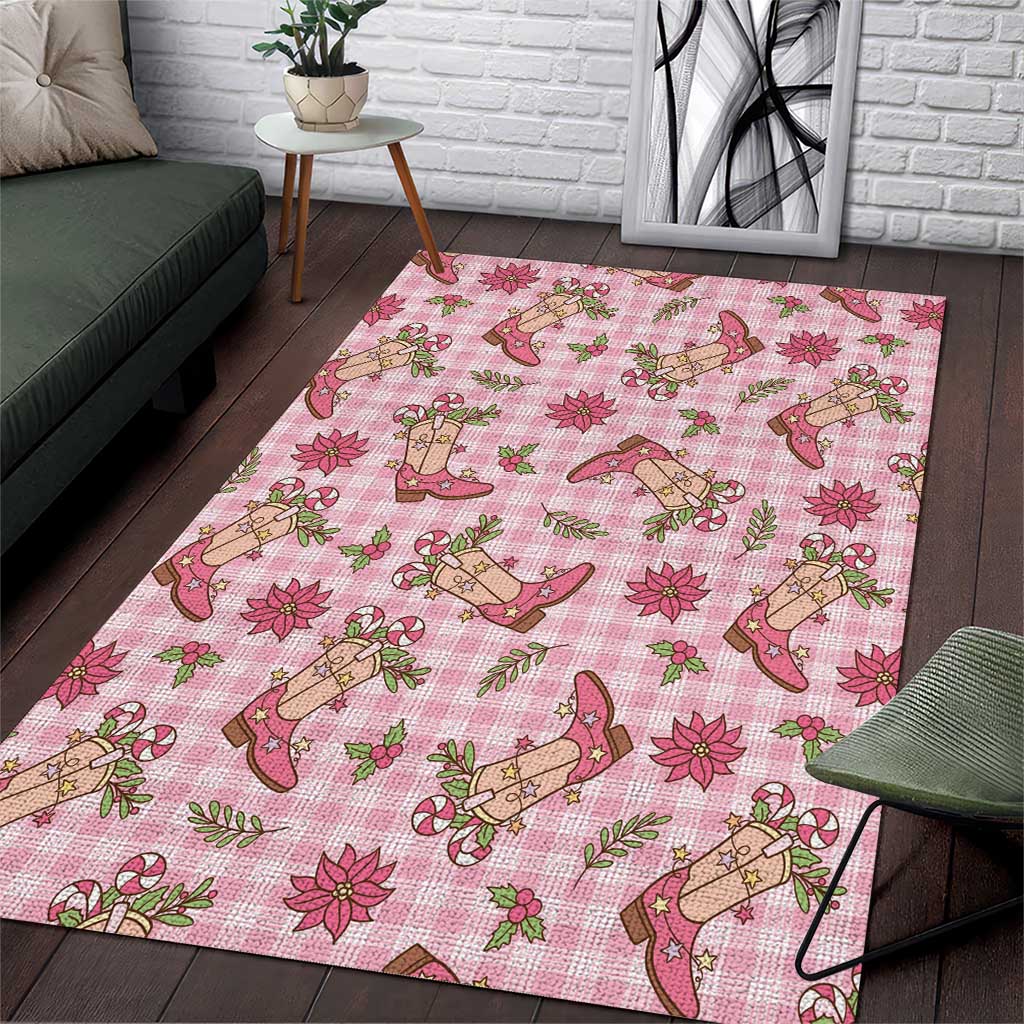 Pink Paniolo Palaka Hawaiian Cowgirl Christmas Area Rug - Polynesian Pride