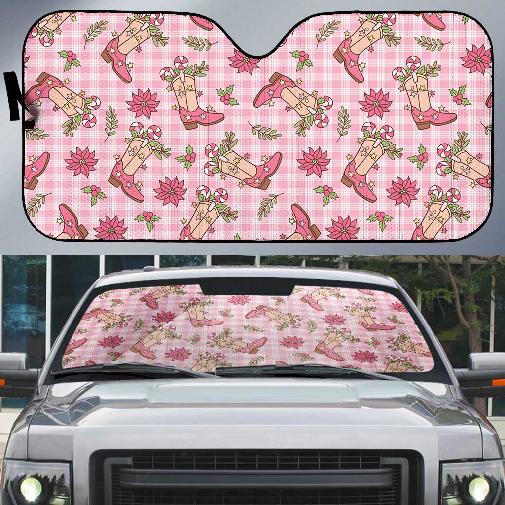 Pink Paniolo Palaka Hawaiian Cowgirl Christmas Auto Sun Shade - Polynesian Pride