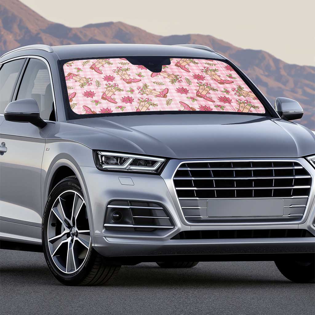 Pink Paniolo Palaka Hawaiian Cowgirl Christmas Auto Sun Shade - Polynesian Pride