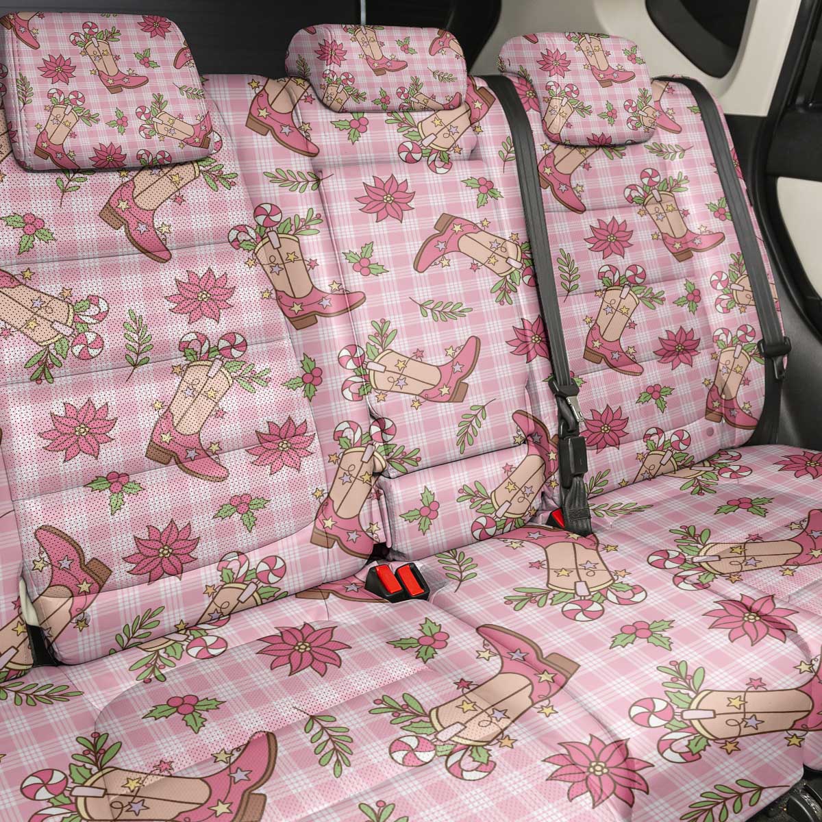 Pink Paniolo Palaka Hawaiian Cowgirl Christmas Back Car Seat Cover - Polynesian Pride
