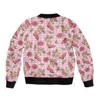 Pink Paniolo Palaka Hawaiian Cowgirl Christmas Bomber Jacket - Polynesian Pride