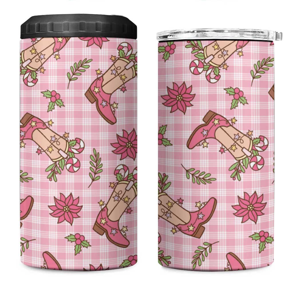 Pink Paniolo Palaka Hawaiian Cowgirl Christmas 4 in 1 Can Cooler Tumbler - Polynesian Pride